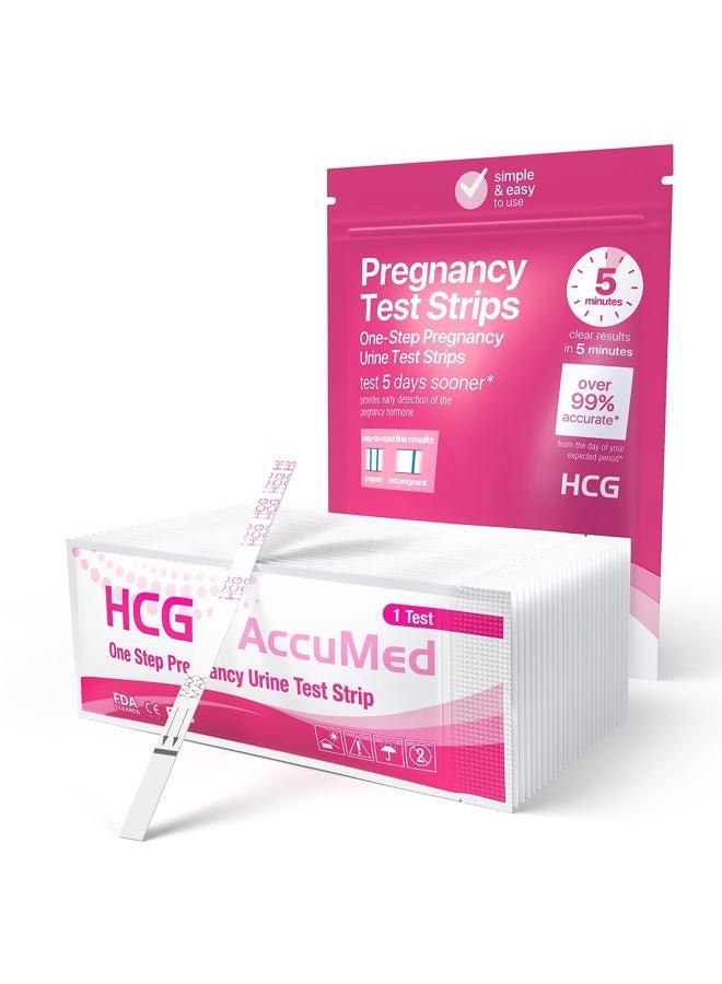 AccuMed Pregnancy Test Strips, 25-Count Individually Wrapped Pregnancy Strips, Early Home Detection Pregnancy Test Kit, Clear HCG Test - Image 1