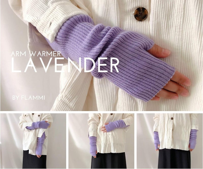 F Flammi Cashmere Blended Arm Warmer for Women Winter Fingerless Gloves Knit Mitten Gloves Wrist Warmer with Thumb Hole - Image 2