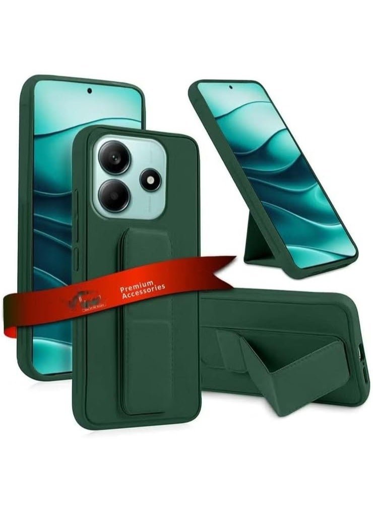 Muzz حافظة ظهر مغناطيسية لهاتف Xiaomi Redmi Note 14 4G مع حامل سيارة من السيليكون الناعم، غطاء حامل أفقي ورأسي، حزام للمعصم، حماية كاملة، حافظة مضادة لبصمات الأصابع لهاتف Redmi Note 14 (أخضر) - Image 1