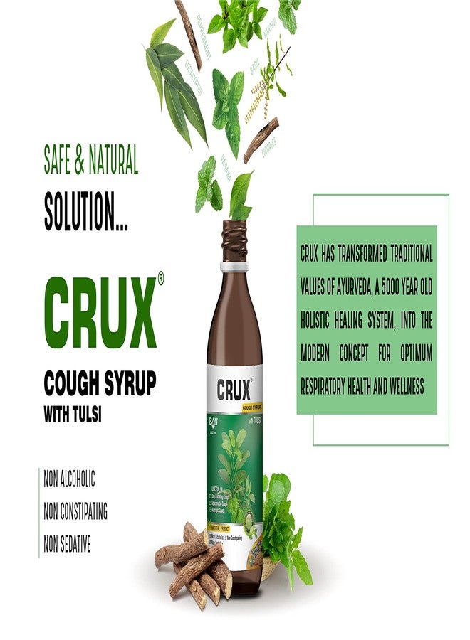 Crux Cough Syrup 100 ml | Goodness Of Tulsi, Pippali & Satpudina Herbs | Relief from Throat Issue, Chest Congestion & Cold | Non-Drowsy Ayurvedic Cough Reliever For Kids & Adults | All Types of Cough - Image 2