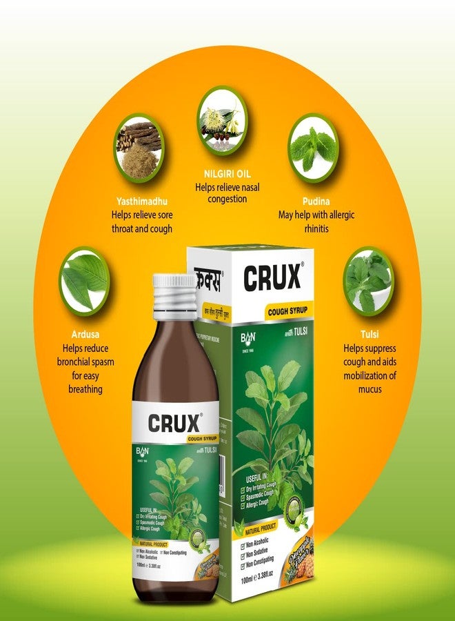 Crux Cough Syrup 100 ml | Goodness Of Tulsi, Pippali & Satpudina Herbs | Relief from Throat Issue, Chest Congestion & Cold | Non-Drowsy Ayurvedic Cough Reliever For Kids & Adults | All Types of Cough - Image 3