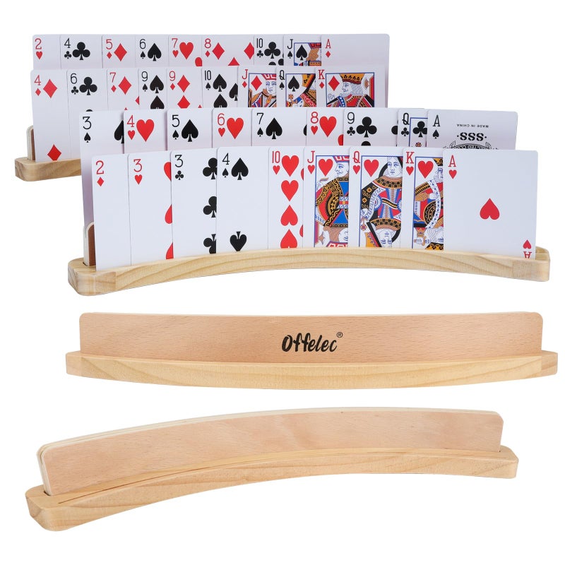 Offelec 4 Pack Wooden Playing Card Holders 14 Inch 2Slot Curved Card Holder for Kids Adults Stackable Card Deck Organizers with NonSlip Base for Bridge Strategy Games Poker Family Nights - Image 3