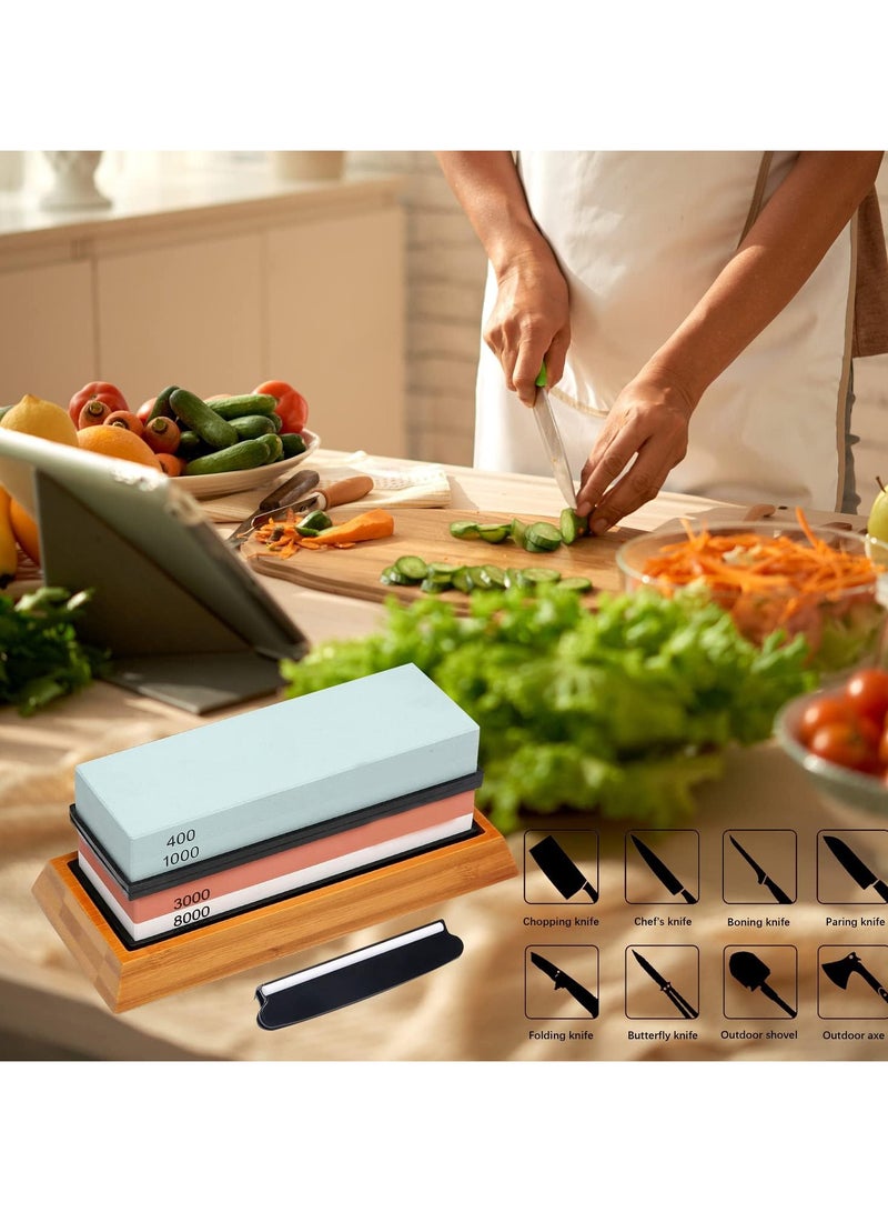 عام سكين شحذ الحجر 400/1000 3000/8000 مزدوجة الجانب حصى المشحذ المهنية الشيف المشحذ مبراة عدم الانزلاق الخيزران قاعدة زاوية دليل - Image 4