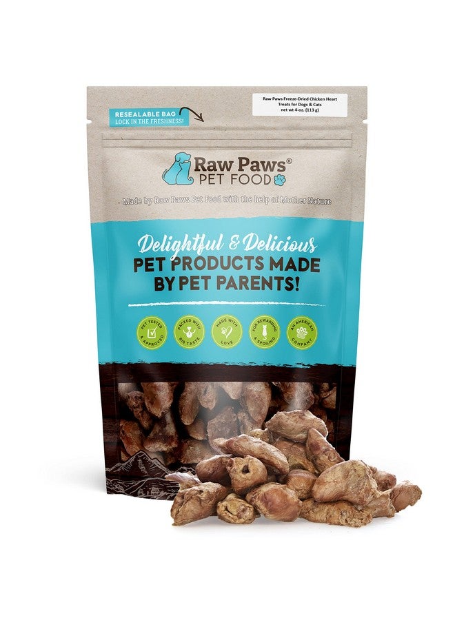 روو باوز قلوب دجاج مجففة بالتجميد من Raw Paws للكلاب والقطط، 113 غرامًا كاملة - صُنع في الولايات المتحدة الأمريكية - مكافآت دجاج مجففة بالتجميد للكلاب، مكون واحد فقط، للقطط - Image 1