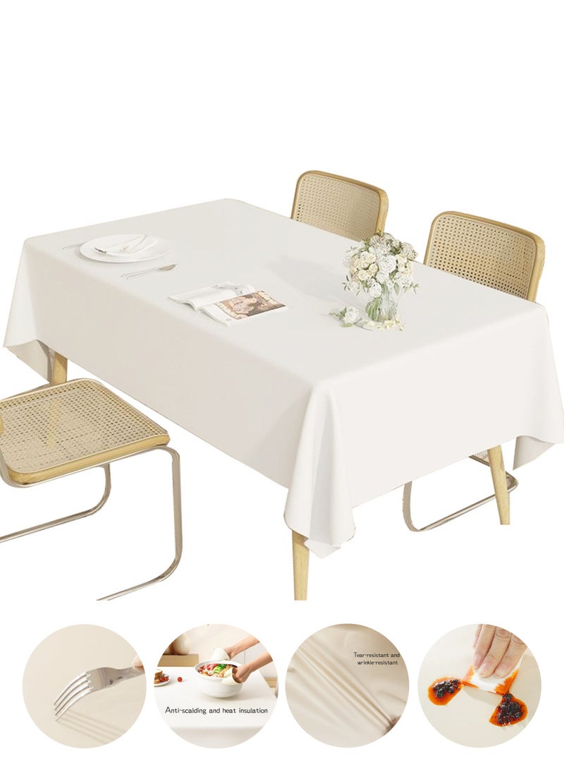 Eilimi Able Cloth for Rectangle Tables PU Faux Leather Tablecloth Oil-Proof Waterproof Tablecloth Lambskin Texture Table Cover for Dinner,Banquet,Party 55 * 79inch White - Image 1