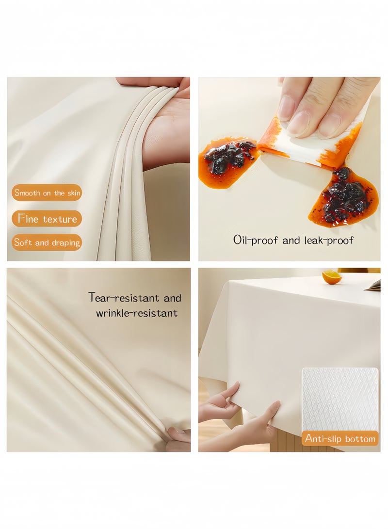 Eilimi Able Cloth for Rectangle Tables PU Faux Leather Tablecloth Oil-Proof Waterproof Tablecloth Lambskin Texture Table Cover for Dinner,Banquet,Party 55 * 79inch White - Image 3