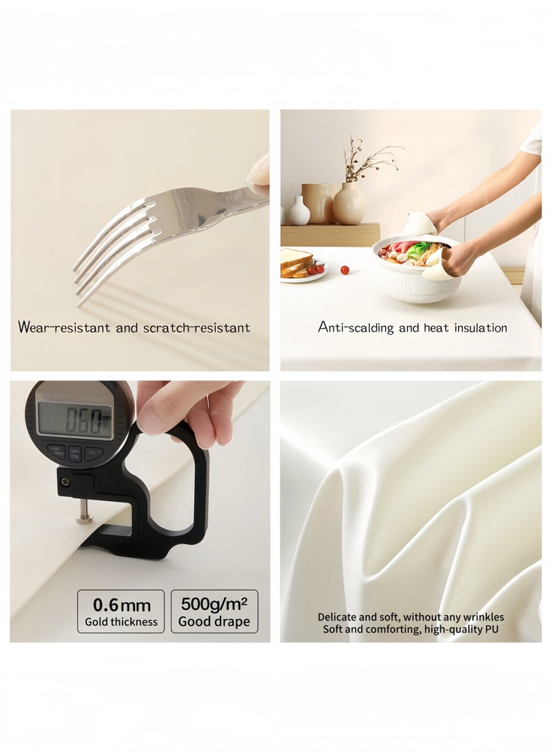 Eilimi Able Cloth for Rectangle Tables PU Faux Leather Tablecloth Oil-Proof Waterproof Tablecloth Lambskin Texture Table Cover for Dinner,Banquet,Party 55 * 79inch White - Image 4