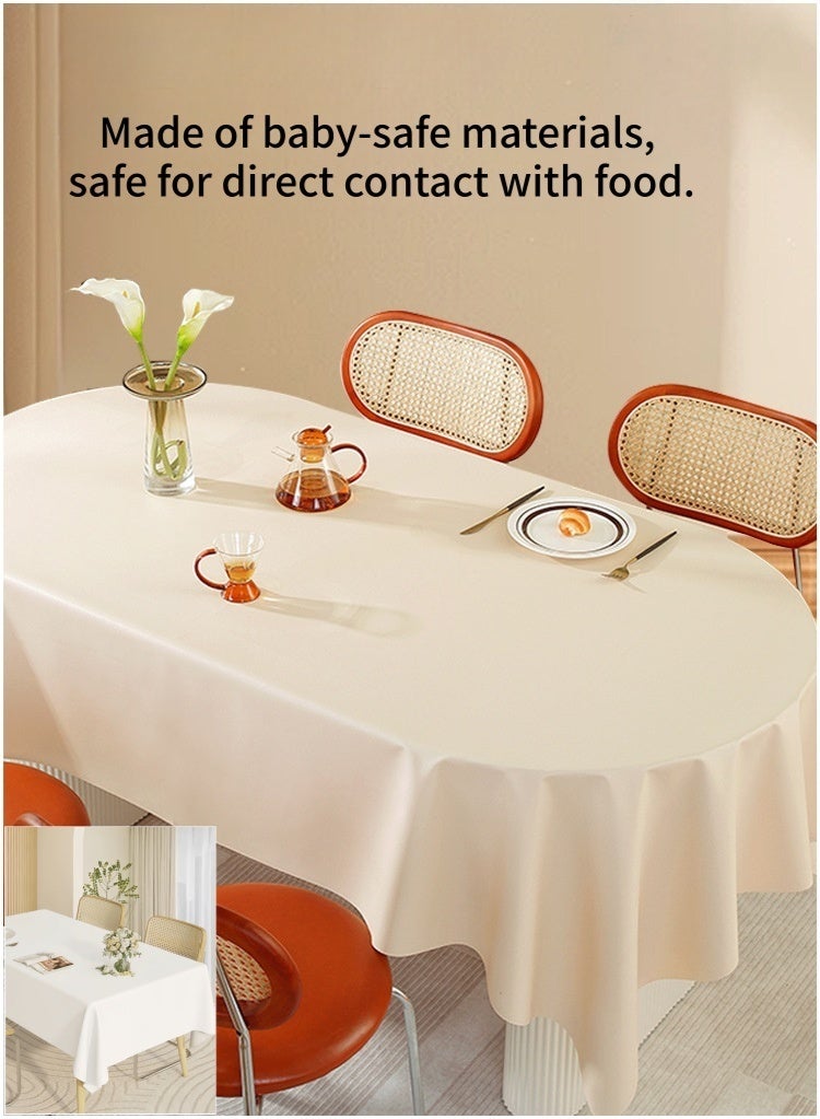 Eilimi Able Cloth for Rectangle Tables PU Faux Leather Tablecloth Oil-Proof Waterproof Tablecloth Lambskin Texture Table Cover for Dinner,Banquet,Party 55 * 79inch White - Image 2