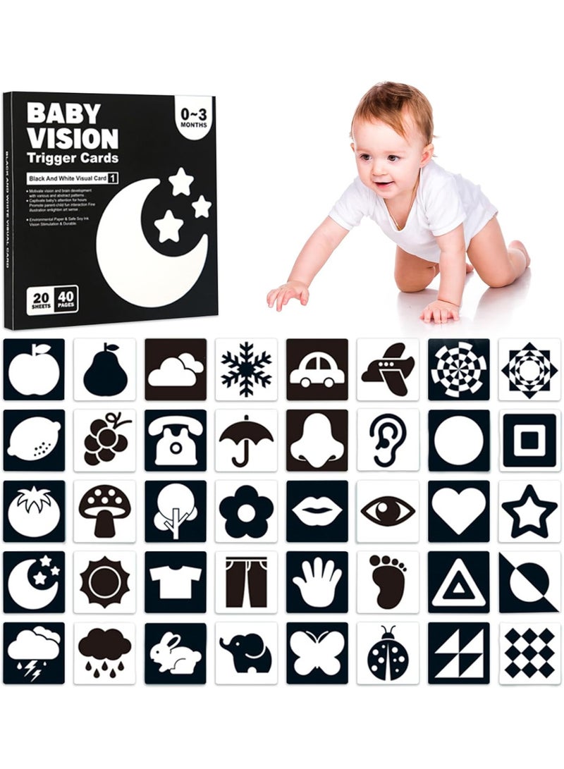 Baby Sensory Flash Cards, 40 Pictures Black And White Baby Sensory Cards, Visual Stimulation & Brain Development Toys, for Babies Ages 0-3Months (20pcs) - Image 1