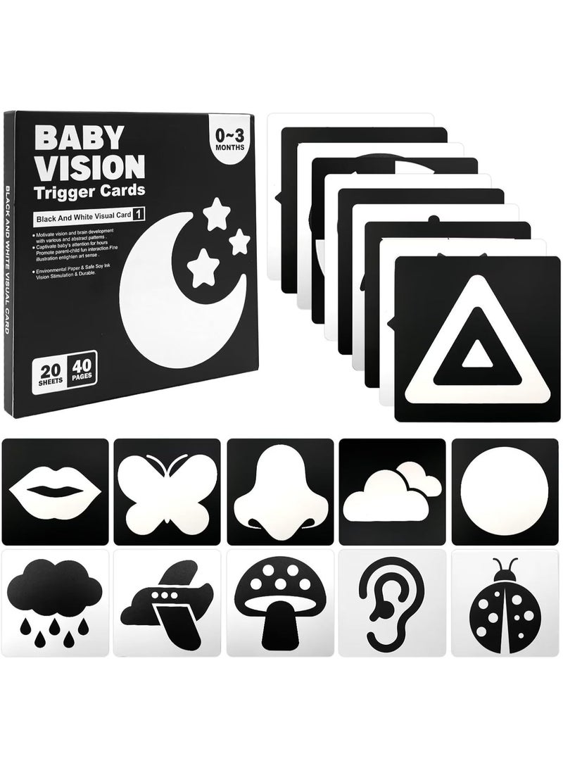 Baby Sensory Flash Cards, 40 Pictures Black And White Baby Sensory Cards, Visual Stimulation & Brain Development Toys, for Babies Ages 0-3Months (20pcs) - Image 2
