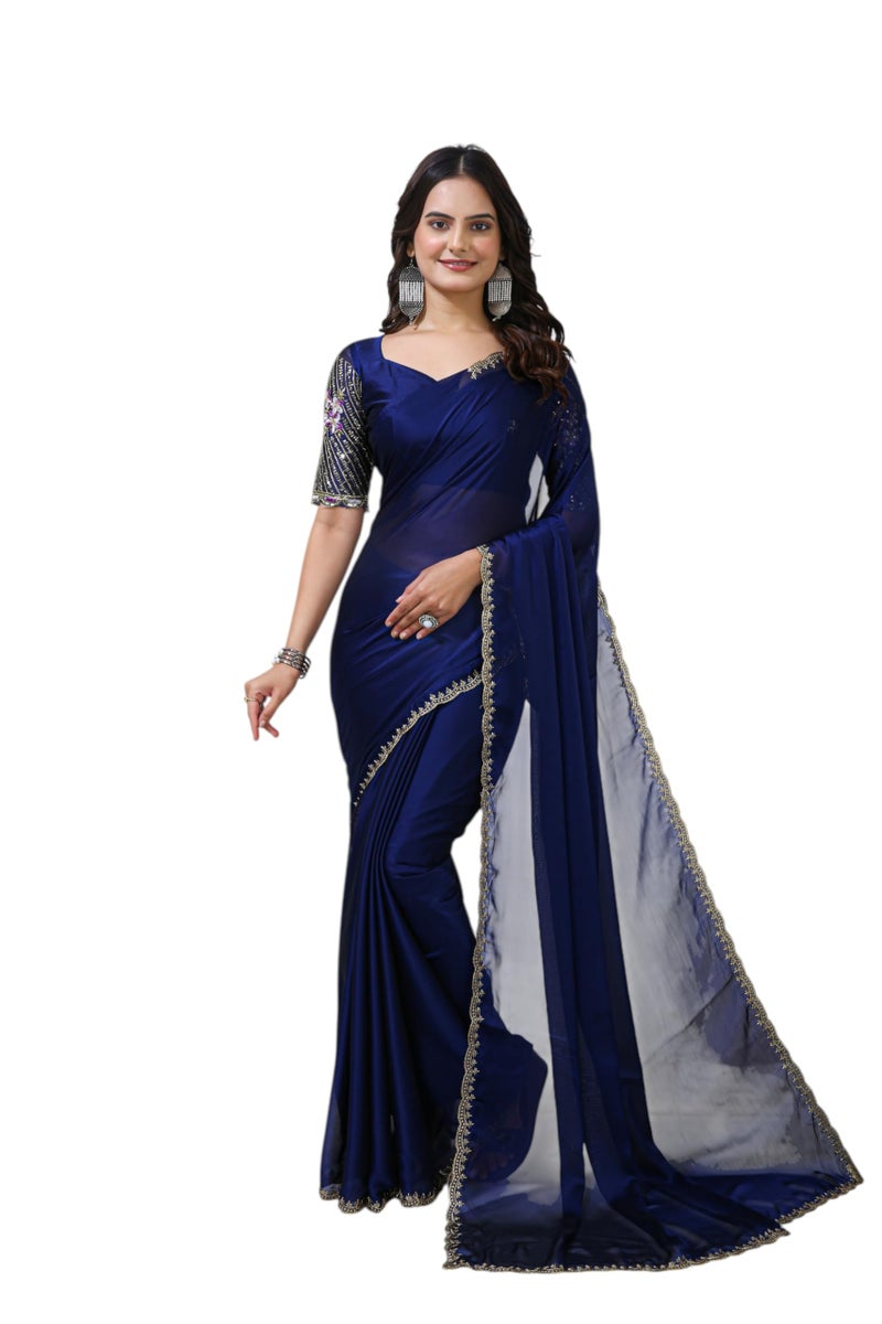 Shiv Textiles Women's Rangoli silk Embroidery with Sequince work Saree(CM-805-BLUE) - Image 4