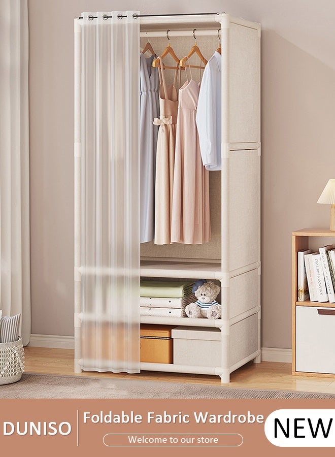 DUNISO Portable Fabric Wardrobe Clothes Storage Closet with 3 Storage Shelves and Curtain, Foldable Non-Woven Fabric, Quick and Easy Assembly Closet Organizer for Bedroom Home - Image 1
