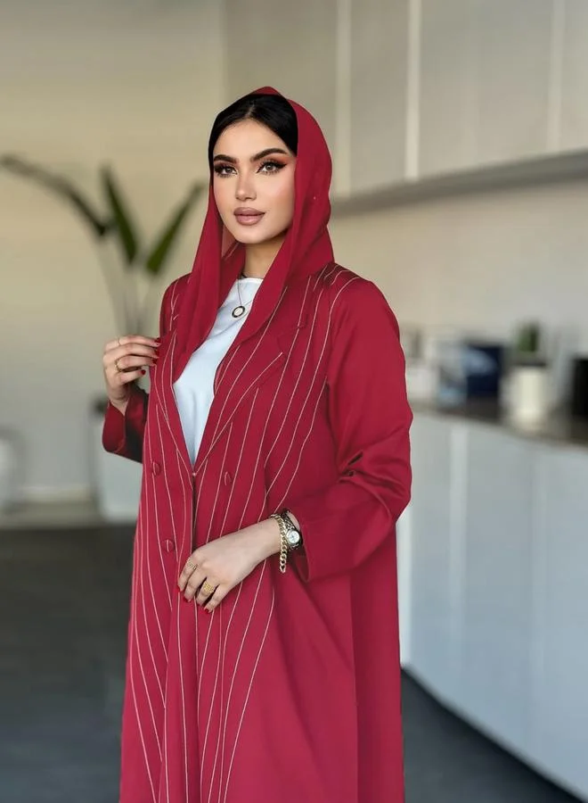 Take Two  Maroon Striped Abaya for Women | Best Price UAE