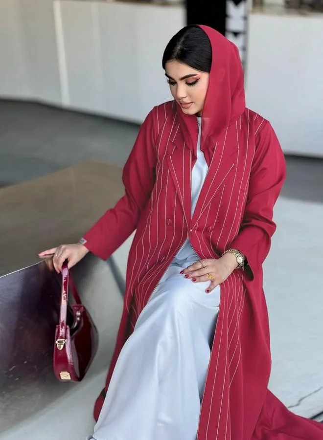 Take Two  Maroon Striped Abaya for Women | Best Price UAE