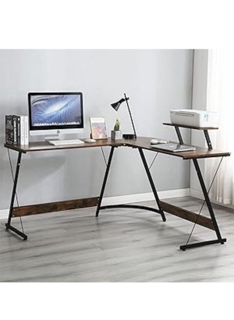 L Shaped Desk(80+50+90cm), Modern Sturdy Computer Desk Table, Large Computer Desk，Writing Study Table for Home Office(Brown tiger skin pattern)
