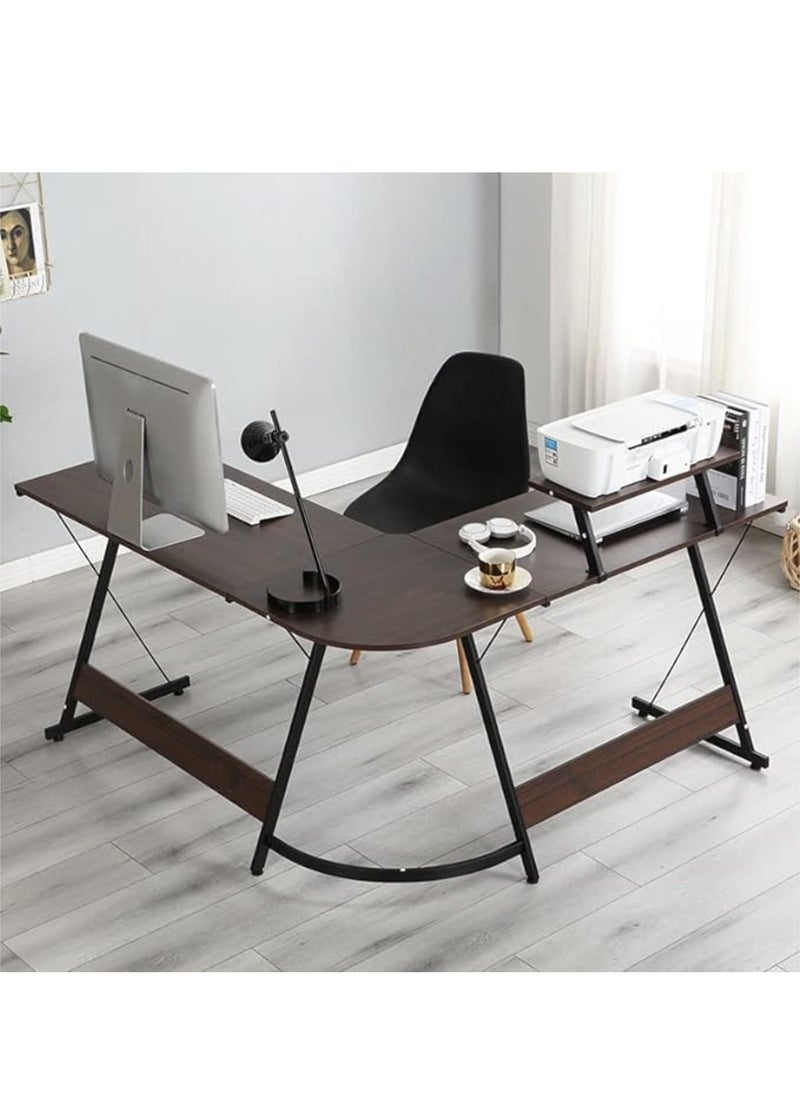 Generic - L Shaped Desk(80+50+90cm), Modern Sturdy Computer Desk Table, Large Computer Desk，Writing Study Table for Home Office(Brown tiger skin pattern) - Image 1