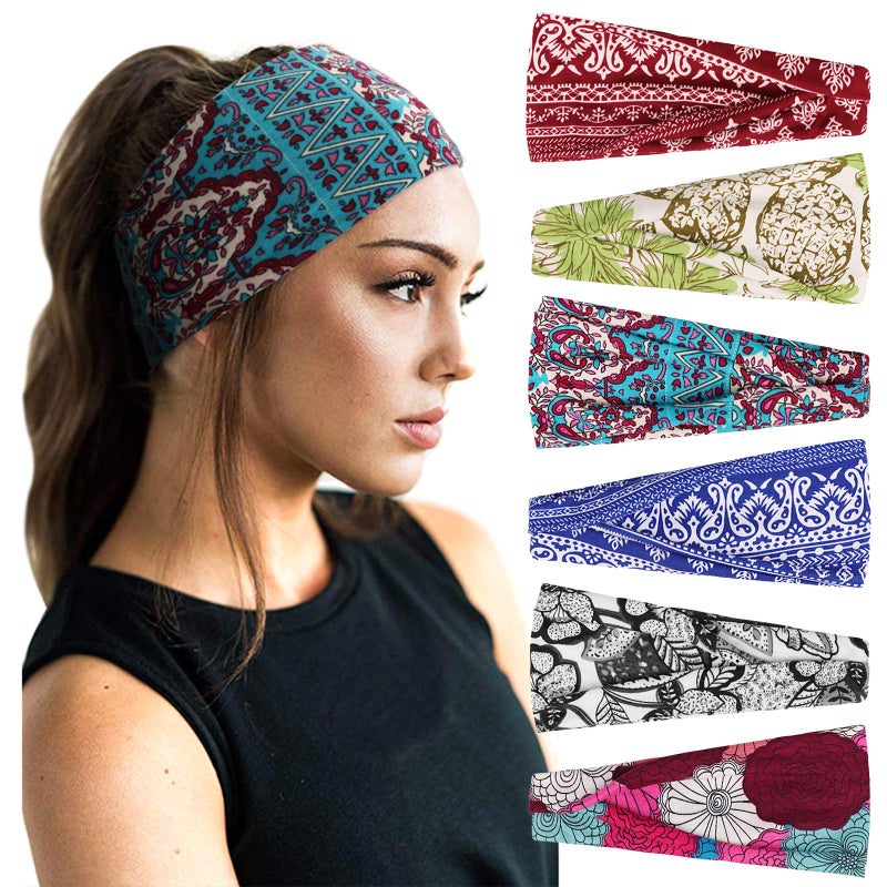 DRESHOW 6 Pack Yoga Sports Headbands for Women Elastic NonSlip Headbands Running Workout Hair Bands