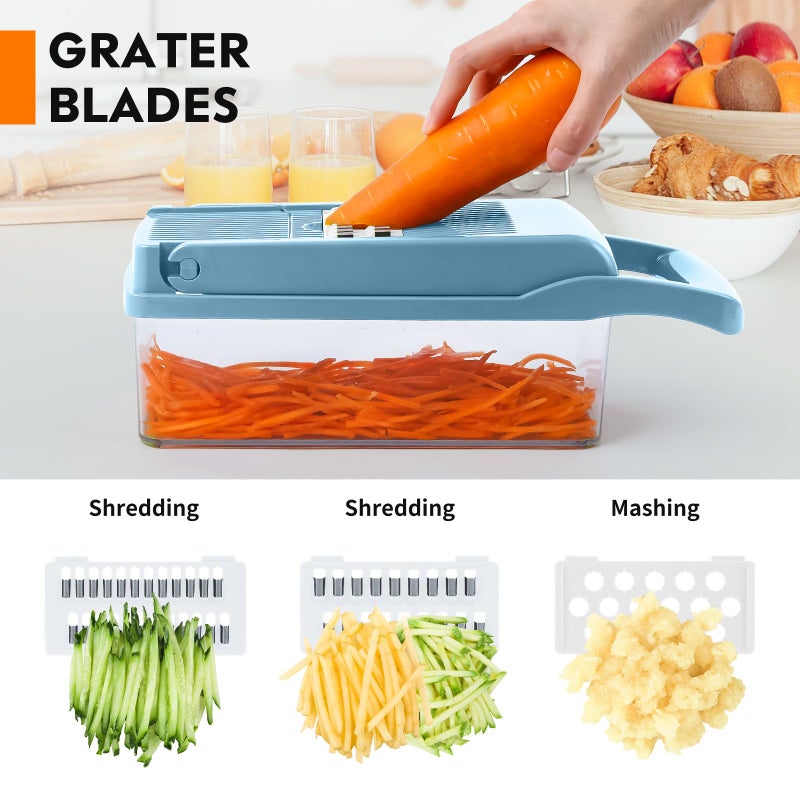 MAIPOR Vegetable Chopper Pro, Multifunctional 13 in 1 Food Chopper, Kitchen Vegetable Slicer Dicer Cutter With 8 Blades for Onion Carrot and Garlic With Container (Blue) - Image 4