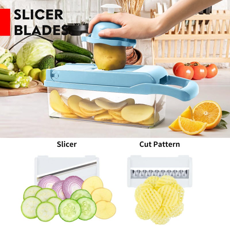 MAIPOR Vegetable Chopper Pro, Multifunctional 13 in 1 Food Chopper, Kitchen Vegetable Slicer Dicer Cutter With 8 Blades for Onion Carrot and Garlic With Container (Blue) - Image 5