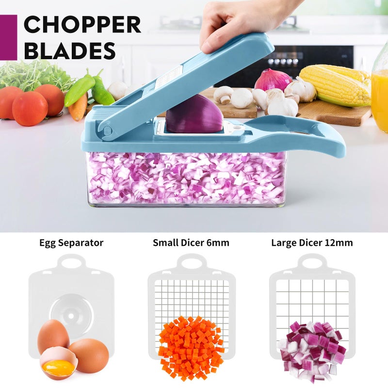 MAIPOR Vegetable Chopper Pro, Multifunctional 13 in 1 Food Chopper, Kitchen Vegetable Slicer Dicer Cutter With 8 Blades for Onion Carrot and Garlic With Container (Blue) - Image 3
