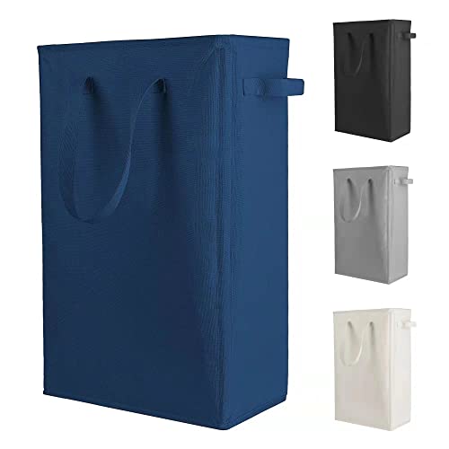 Odonata Slim Laundry Hamper Handles Collapsible Laundry Basket Thin Dirty Clothes Basket Narrow Laundry Bag Foldable Dirty Hamper 45L (Navy blue) - Image 1