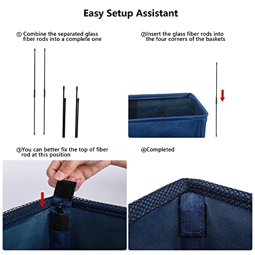 Odonata Slim Laundry Hamper Handles Collapsible Laundry Basket Thin Dirty Clothes Basket Narrow Laundry Bag Foldable Dirty Hamper 45L (Navy blue) - Image 3