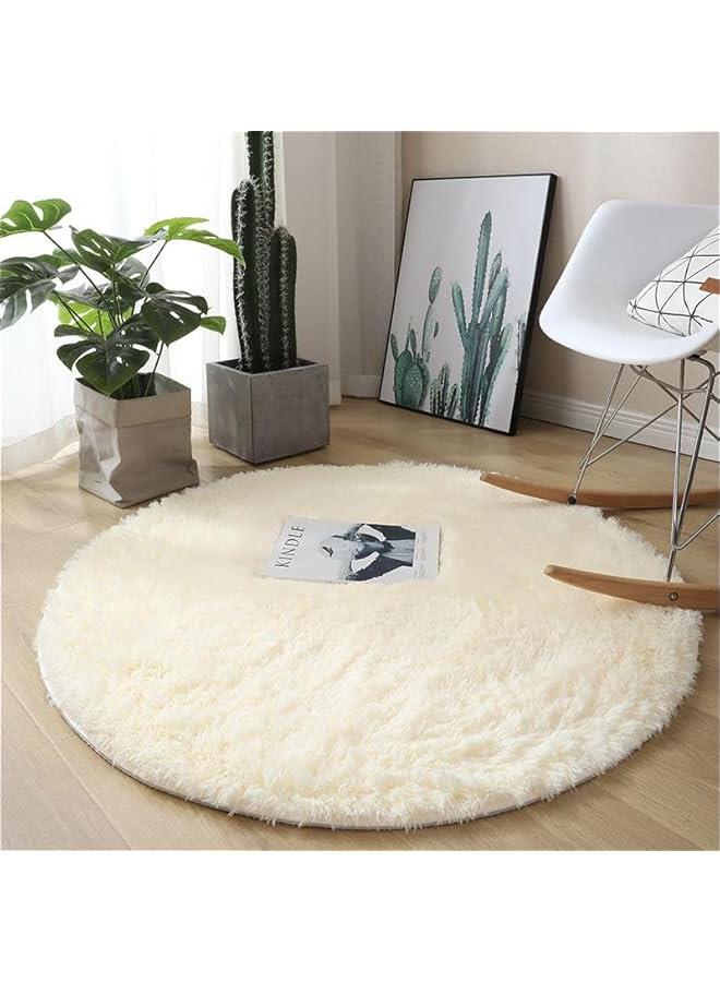 بيوينتي بانانا هوم سجادة دائرية لغرفة النوم، سجادة فرو دائرية منفوشة لغرفة البنات والاطفال، سجادة شاغي دائرية لغرفة الحضانة، سجادة قطيفة زغبية غير قابلة للانزلاق للسكن، ديكور غرفة الطفل (بيج، 120 سم) - Image 1