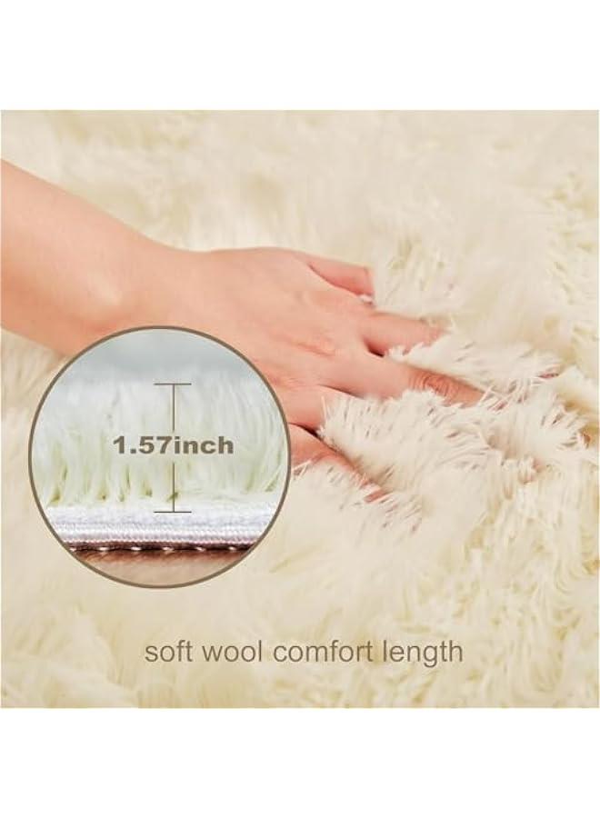 بيوينتي بانانا هوم سجادة دائرية لغرفة النوم، سجادة فرو دائرية منفوشة لغرفة البنات والاطفال، سجادة شاغي دائرية لغرفة الحضانة، سجادة قطيفة زغبية غير قابلة للانزلاق للسكن، ديكور غرفة الطفل (بيج، 120 سم) - Image 2