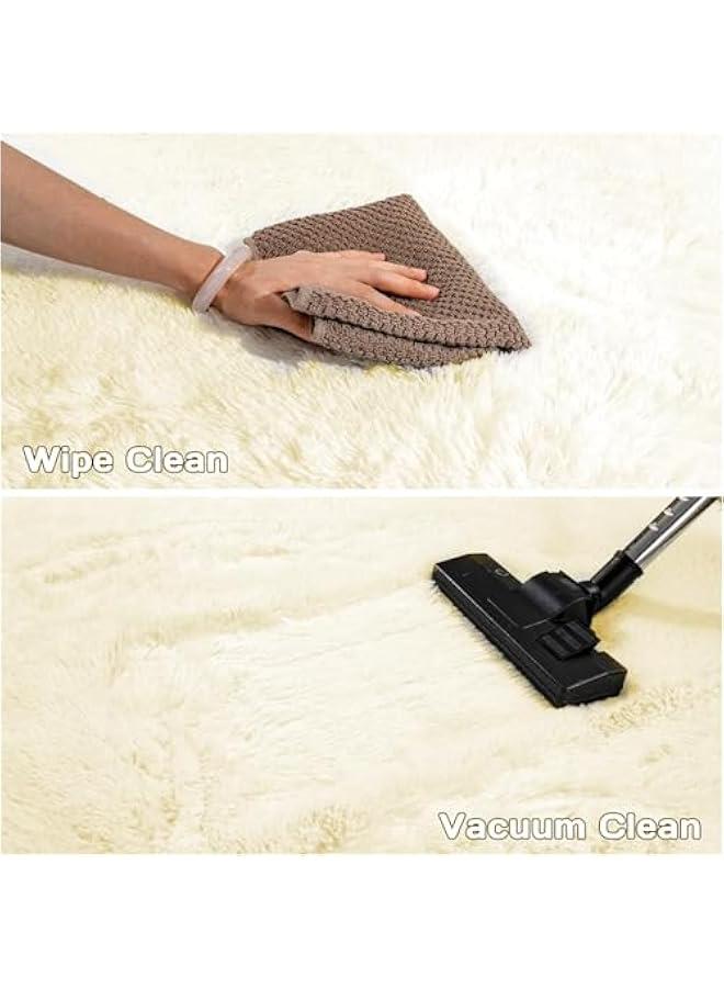 بيوينتي بانانا هوم سجادة دائرية لغرفة النوم، سجادة فرو دائرية منفوشة لغرفة البنات والاطفال، سجادة شاغي دائرية لغرفة الحضانة، سجادة قطيفة زغبية غير قابلة للانزلاق للسكن، ديكور غرفة الطفل (بيج، 120 سم) - Image 3