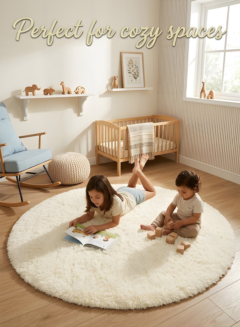 بيوينتي بانانا هوم سجادة دائرية لغرفة النوم، سجادة فرو دائرية منفوشة لغرفة البنات والاطفال، سجادة شاغي دائرية لغرفة الحضانة، سجادة قطيفة زغبية غير قابلة للانزلاق للسكن، ديكور غرفة الطفل (بيج، 120 سم) - Image 5