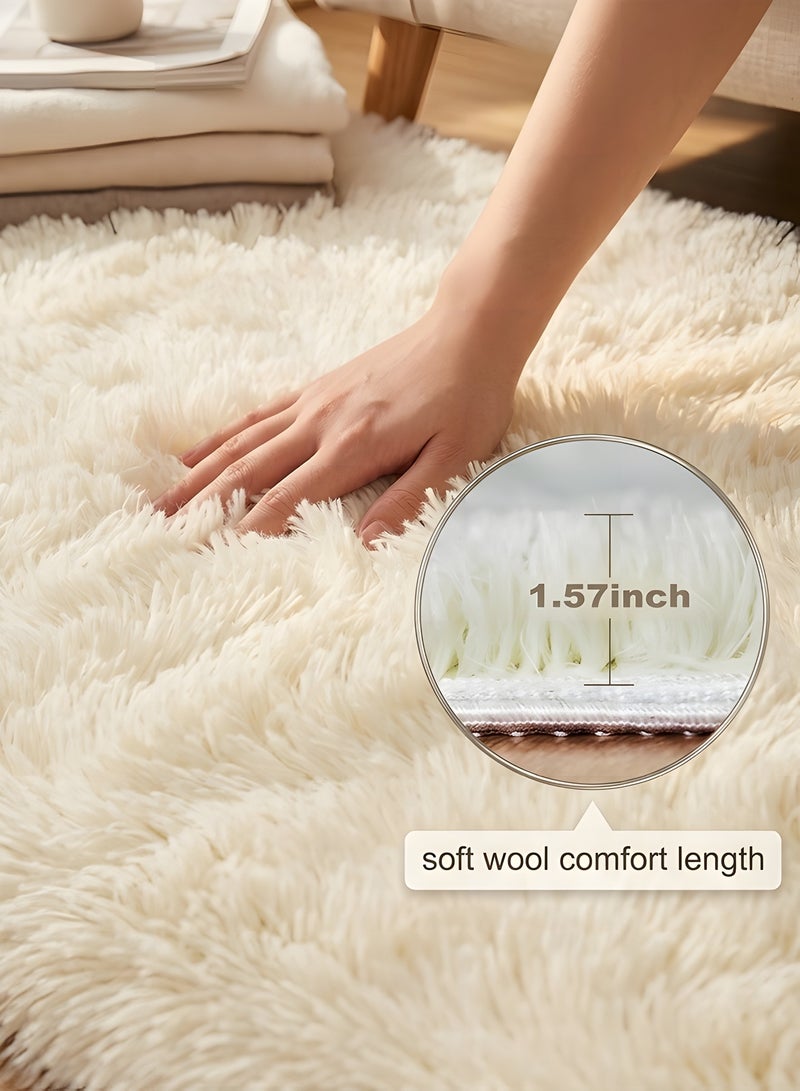 بيوينتي بانانا هوم سجادة دائرية لغرفة النوم، سجادة فرو دائرية منفوشة لغرفة البنات والاطفال، سجادة شاغي دائرية لغرفة الحضانة، سجادة قطيفة زغبية غير قابلة للانزلاق للسكن، ديكور غرفة الطفل (بيج، 120 سم) - Image 3