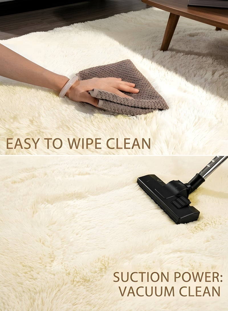 بيوينتي بانانا هوم سجادة دائرية لغرفة النوم، سجادة فرو دائرية منفوشة لغرفة البنات والاطفال، سجادة شاغي دائرية لغرفة الحضانة، سجادة قطيفة زغبية غير قابلة للانزلاق للسكن، ديكور غرفة الطفل (بيج، 120 سم) - Image 4