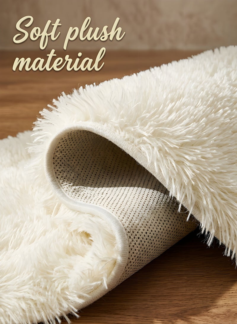 بيوينتي بانانا هوم سجادة دائرية لغرفة النوم، سجادة فرو دائرية منفوشة لغرفة البنات والاطفال، سجادة شاغي دائرية لغرفة الحضانة، سجادة قطيفة زغبية غير قابلة للانزلاق للسكن، ديكور غرفة الطفل (بيج، 120 سم) - Image 2