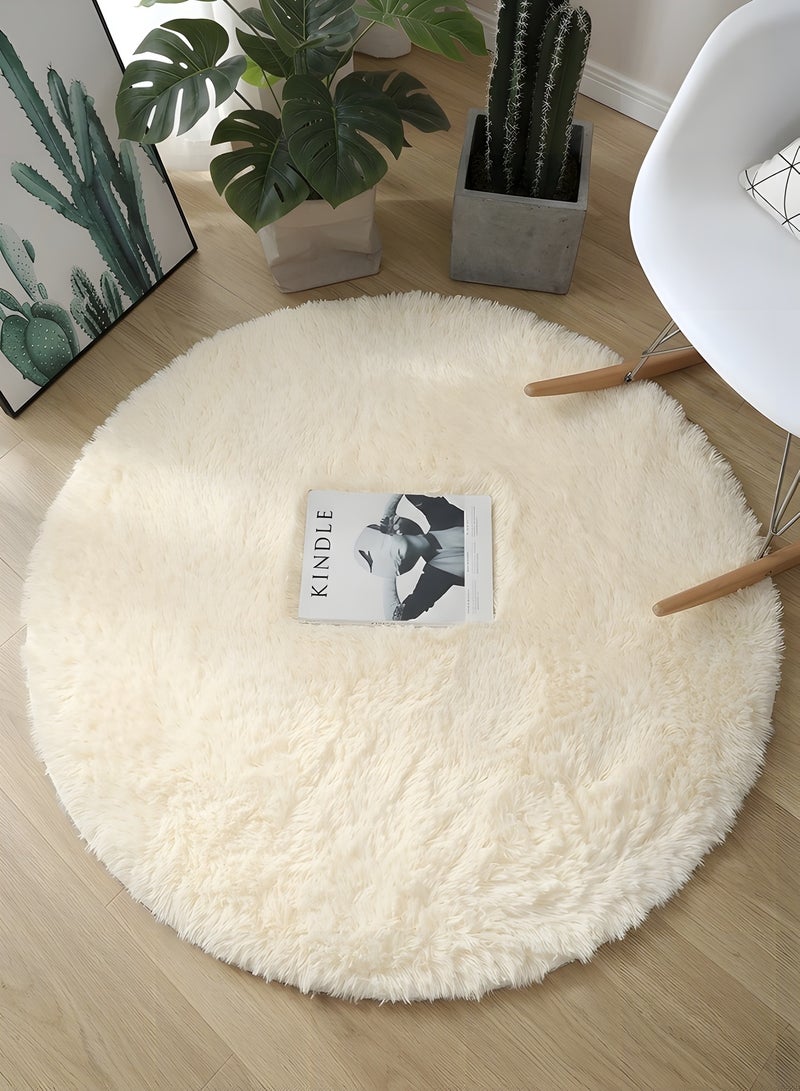بيوينتي بانانا هوم سجادة دائرية لغرفة النوم، سجادة فرو دائرية منفوشة لغرفة البنات والاطفال، سجادة شاغي دائرية لغرفة الحضانة، سجادة قطيفة زغبية غير قابلة للانزلاق للسكن، ديكور غرفة الطفل (بيج، 120 سم) - Image 1