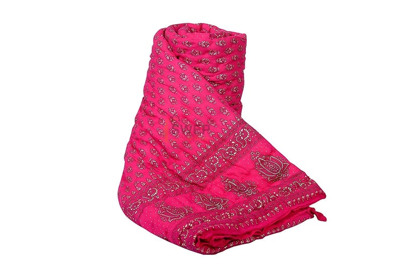 LOARSHY Pure Cotton Gold Printed Quilt | Lightweight and Warm Pink Jaipuri Rajasthani Bed Razai | Soft Razai for Winters | Beautiful Gift Item - Image 1