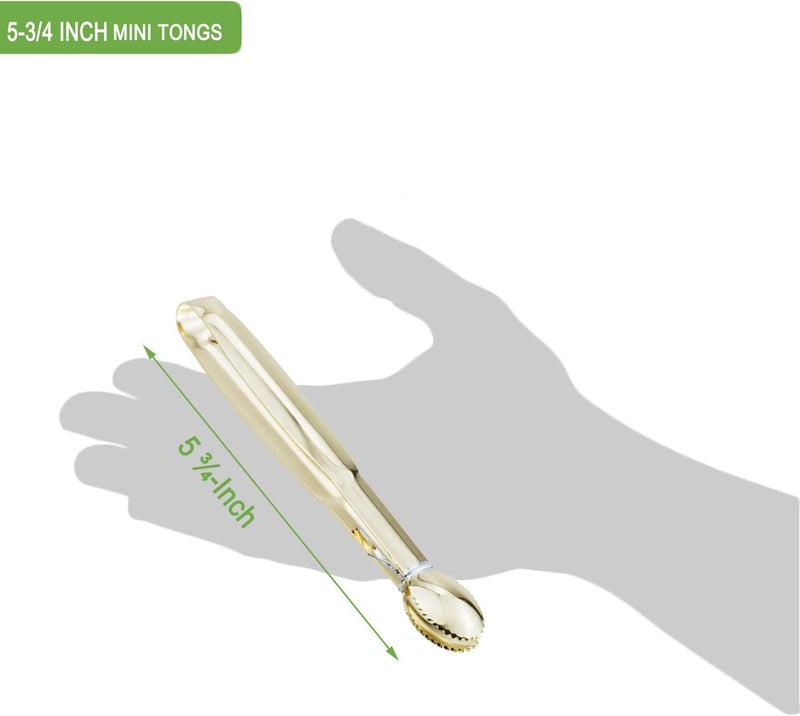 Hinmay 5.75" Mini Appetizer Tongs Set, Tiny Stainless Steel Small Tongs for Serving, Tea Party, Coffee Bar, Desserts, Set of 4 (Gold) - Image 4