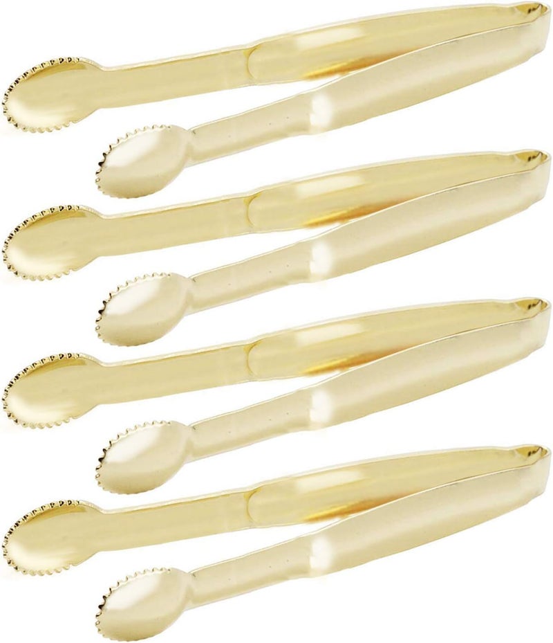 Hinmay 5.75" Mini Appetizer Tongs Set, Tiny Stainless Steel Small Tongs for Serving, Tea Party, Coffee Bar, Desserts, Set of 4 (Gold) - Image 1