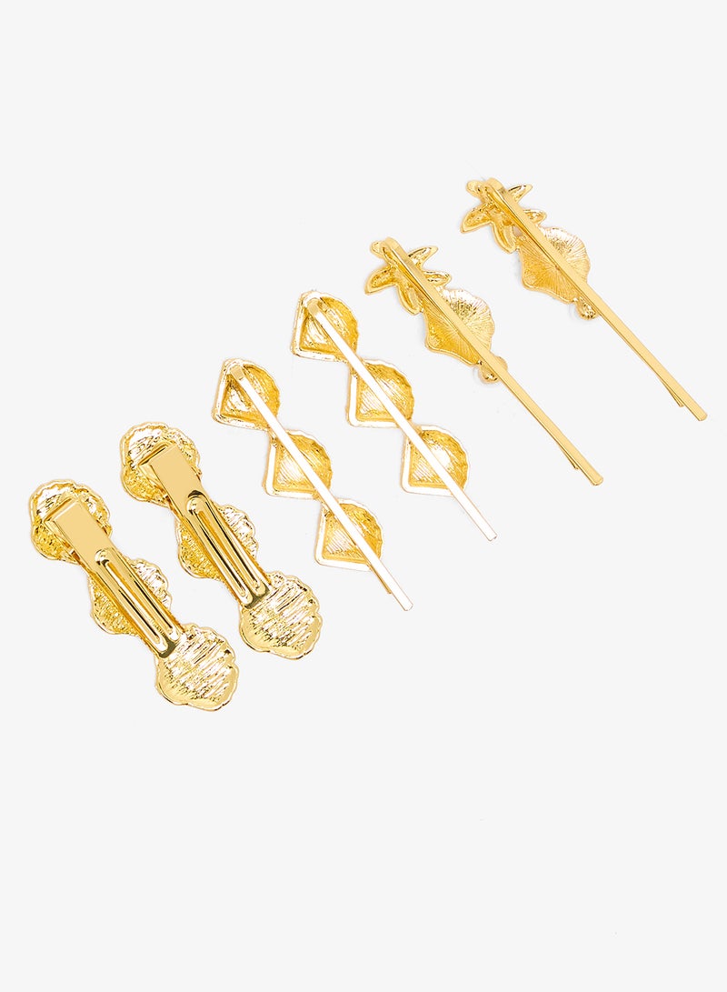 Ella Limited Edition 3PK Gold Metallic Hair Clips Seashell - Image 2