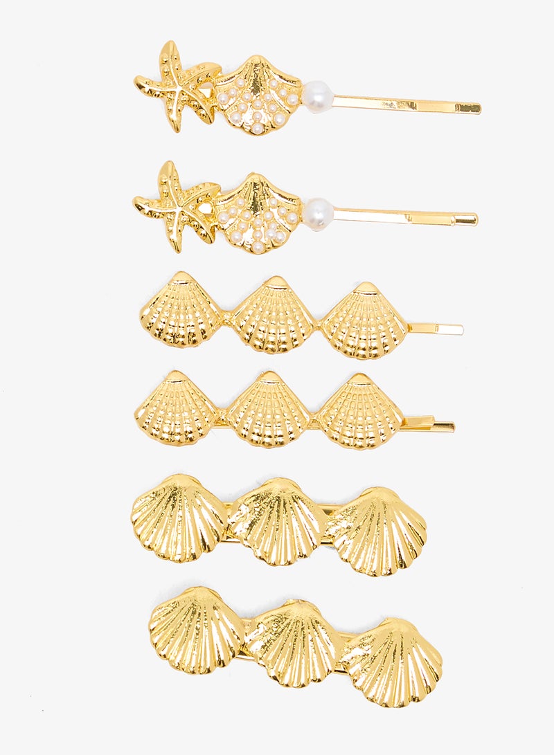 Ella Limited Edition 3PK Gold Metallic Hair Clips Seashell - Image 1