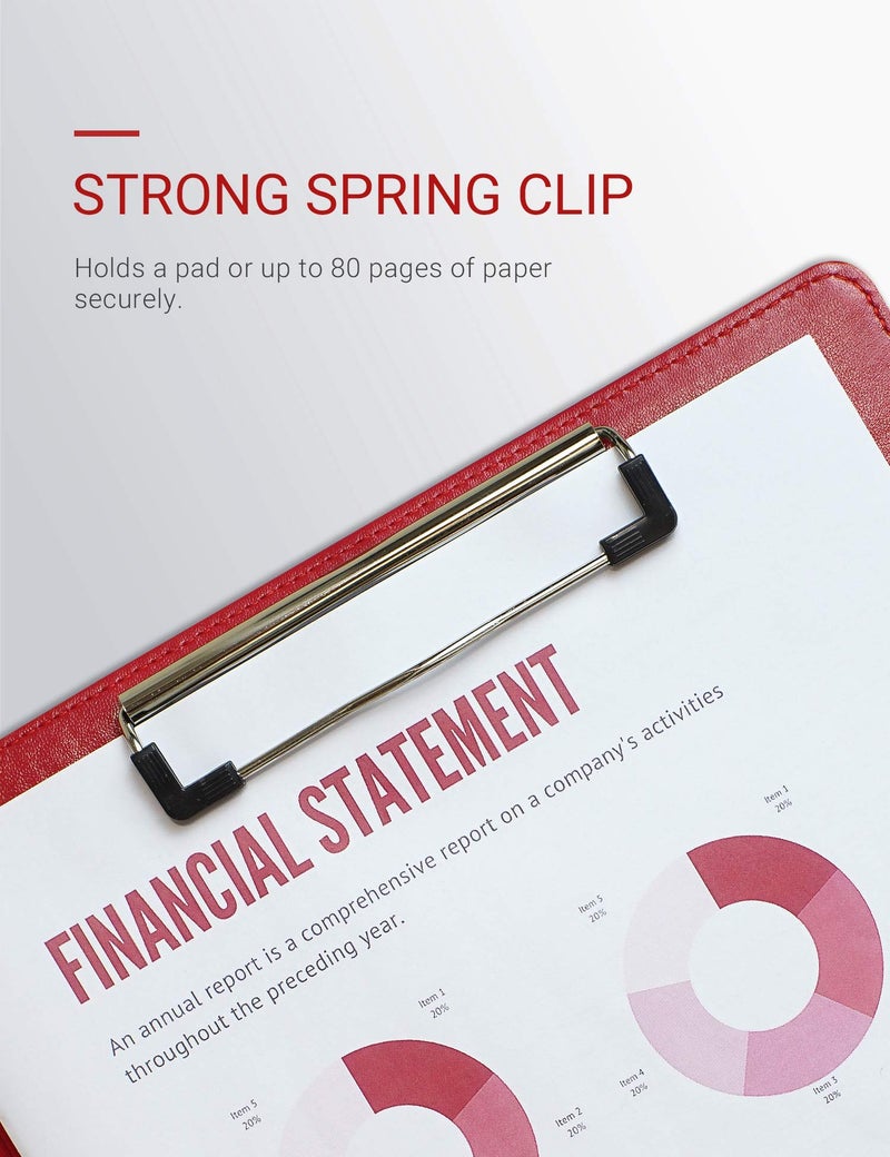 Mymazn Padfolio Clipboard Folder Portfolio, Faux Leather Storage Clipboard with Cover for Legal Pad Holder Letter Size A4 Writing Pad for Business School Office Conference Notepad Clip Boards (Red) - Image 4