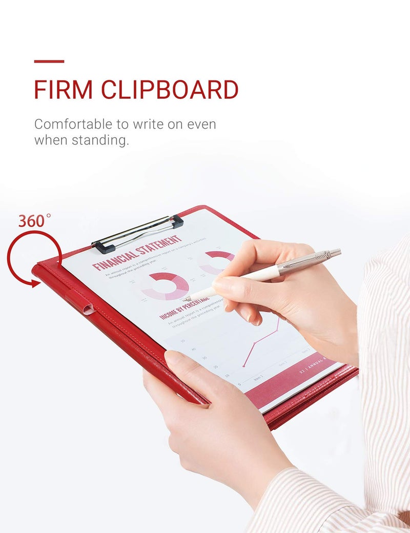 Mymazn Padfolio Clipboard Folder Portfolio, Faux Leather Storage Clipboard with Cover for Legal Pad Holder Letter Size A4 Writing Pad for Business School Office Conference Notepad Clip Boards (Red) - Image 5