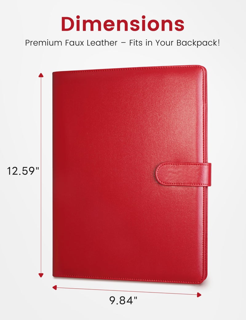 Mymazn Padfolio Clipboard Folder Portfolio, Faux Leather Storage Clipboard with Cover for Legal Pad Holder Letter Size A4 Writing Pad for Business School Office Conference Notepad Clip Boards (Red) - Image 2