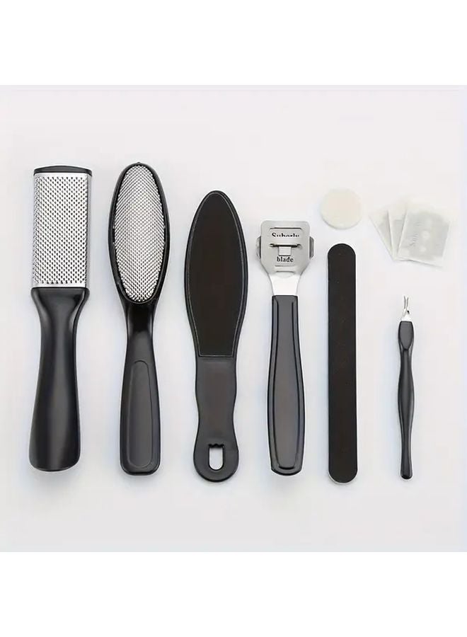 Black Eight Piece Set Professional Pedicure Foot File Tool For Dead Skin Removal - Image 1