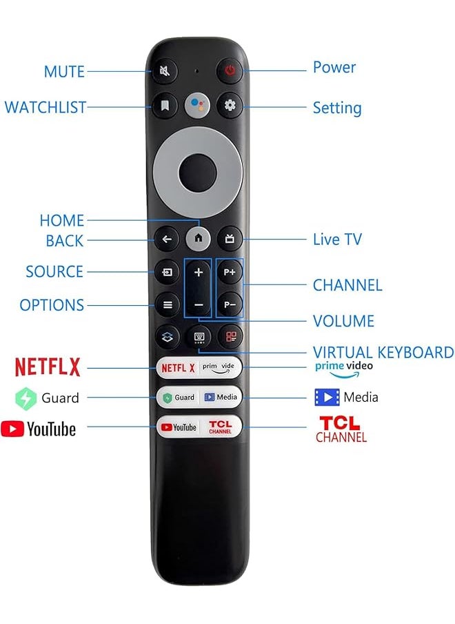 erorex - Replacement Tcl Remote Control Rc902V For Tcl Android Tv Mini Led Qled 4K Uhd Smart Tv With Netflix Youtube Guard Media And Tcl Channel No Voice Function - Image 1