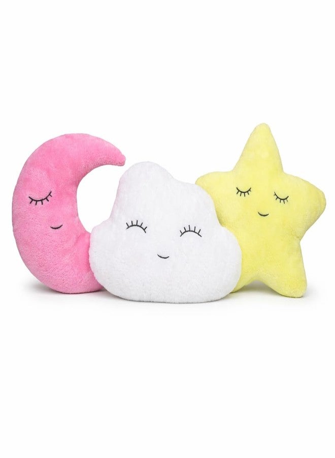 Humpy Hare Cute Soft Plush Cloud Moon Star Pillow Toy Set, Cot Cushion - Pack of 3, Playing Soft Toy for Kids, Children, Baby Play Cushion, Stuffed Plush Pillow (White, Rose Gold, Lemon Yellow) - Image 1