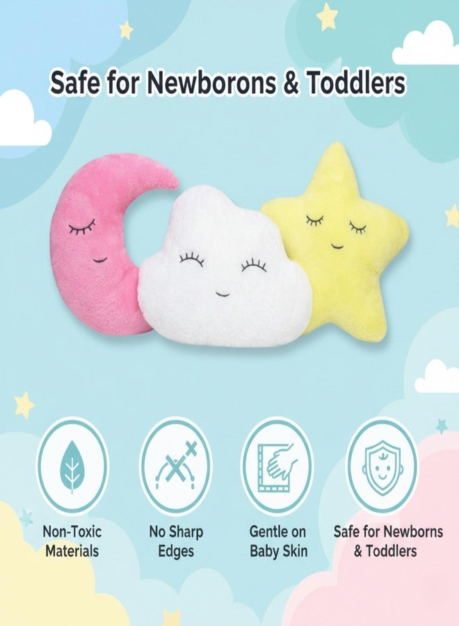 Humpy Hare Cute Soft Plush Cloud Moon Star Pillow Toy Set, Cot Cushion - Pack of 3, Playing Soft Toy for Kids, Children, Baby Play Cushion, Stuffed Plush Pillow (White, Rose Gold, Lemon Yellow) - Image 3