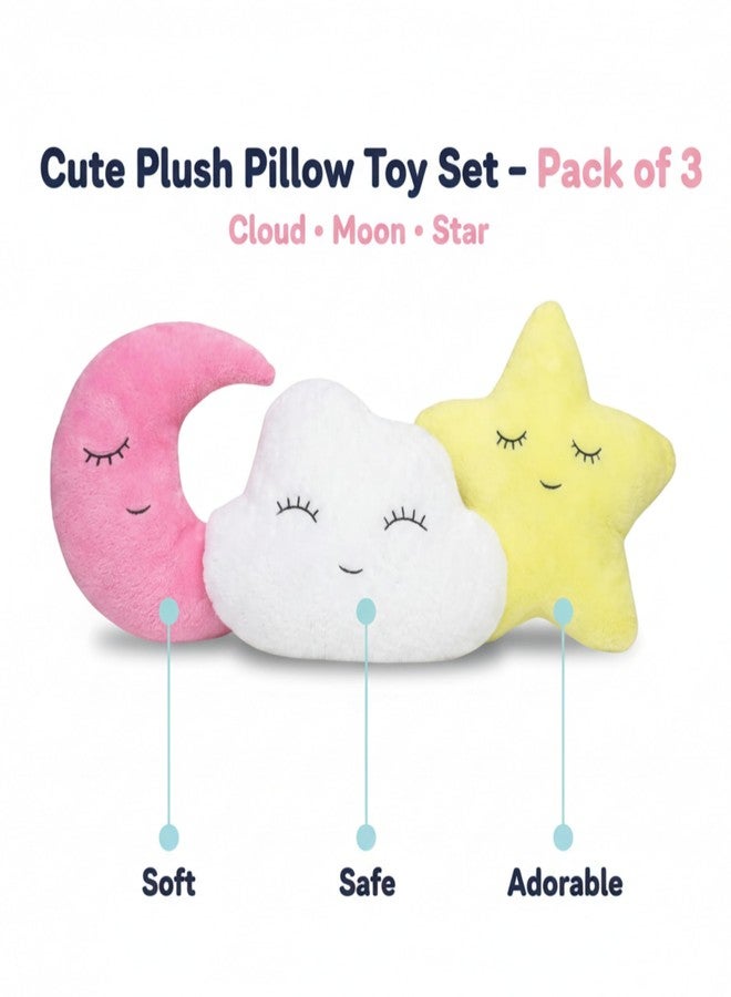 Humpy Hare Cute Soft Plush Cloud Moon Star Pillow Toy Set, Cot Cushion - Pack of 3, Playing Soft Toy for Kids, Children, Baby Play Cushion, Stuffed Plush Pillow (White, Rose Gold, Lemon Yellow) - Image 2