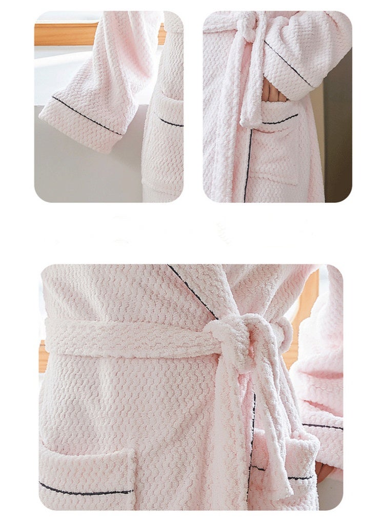 إسكدنيا النساء الشتاء طويلة سميكة اللباس الليلي اللباس المخملي رداء حمام بيجاما لون وردي شاحب - Image 2