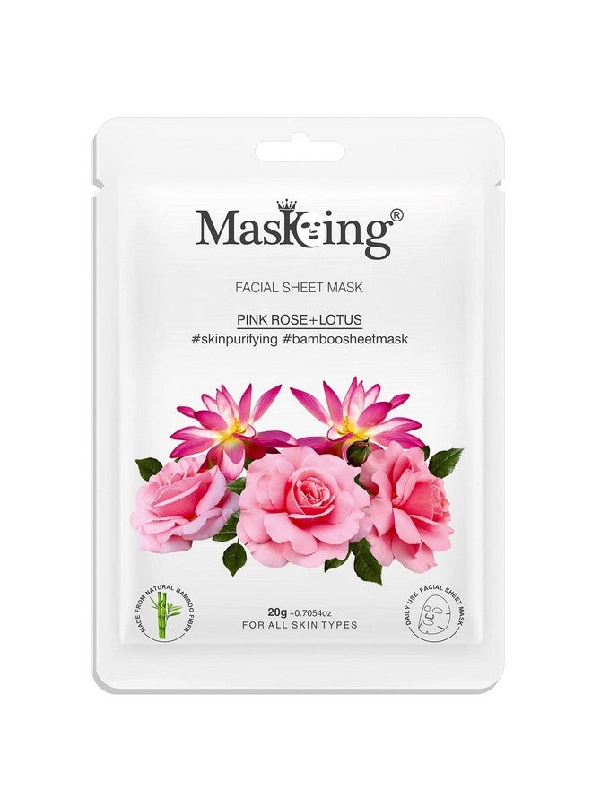 MasKing Bamboo Facial Sheet Mask of Pink Rose & Lotus for Skin Purifying Ideal for Women & Men, 20ml each (Pack of 4) - Image 3