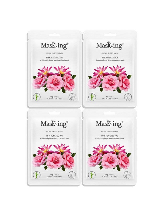 MasKing Bamboo Facial Sheet Mask of Pink Rose & Lotus for Skin Purifying Ideal for Women & Men, 20ml each (Pack of 4) - Image 1